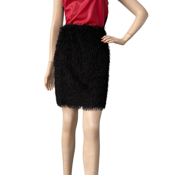 Black Fringe Skirt, EUC, Sz L, back zip, lined, stretchy, unique and super cute - Picture 2 of 12